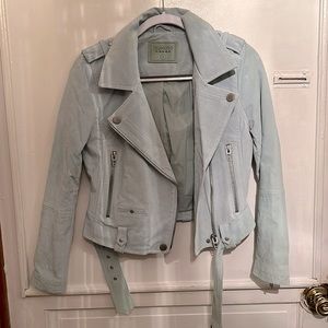 Blank NYC Backhanded Periwinkle Blue Suede Leather Moto Jacket S